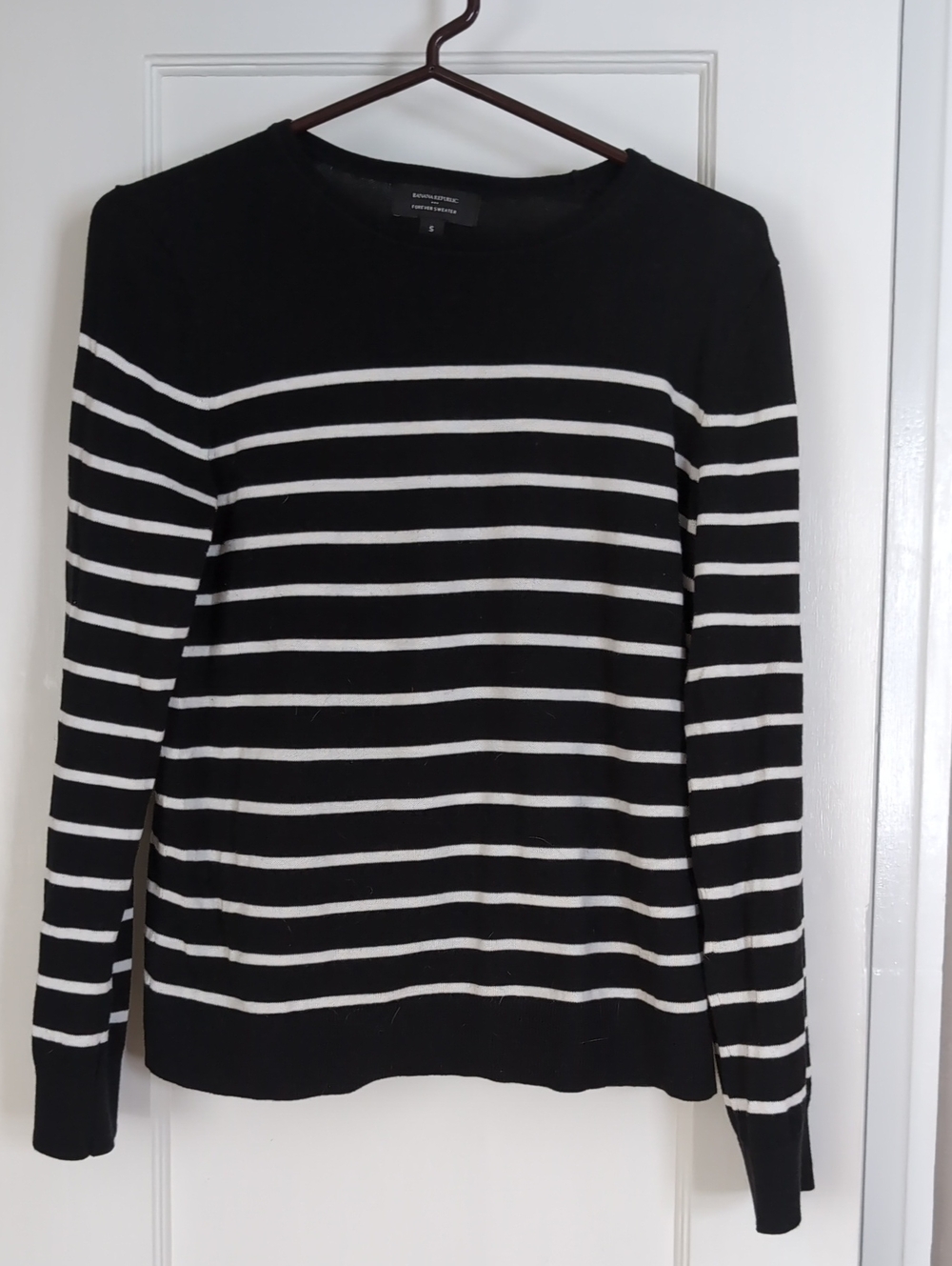 Banana Republic Black and White Striped Crewneck Sweater, Small